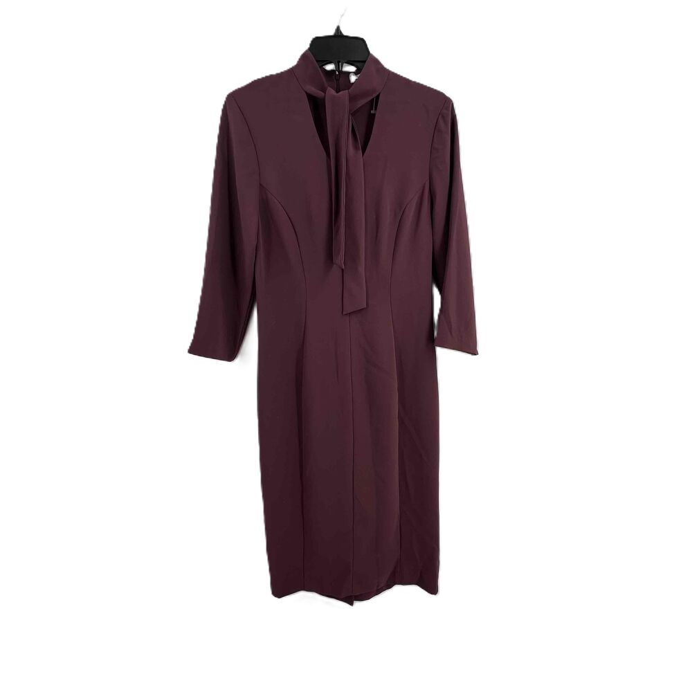 Amanda Uprichard Plum Tie Neck Long Sleeve Knee Length Dress‎ Womens Small